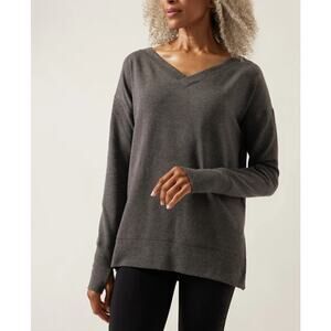 Athleta Coaster Luxe V-Neck Sweatshirt Darkest Gray Size Small